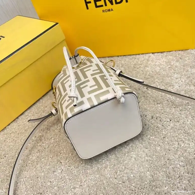 Cheap Mini Calf Bag Bucket Tresor Mon FF In Fendi White Leather Motif 0425